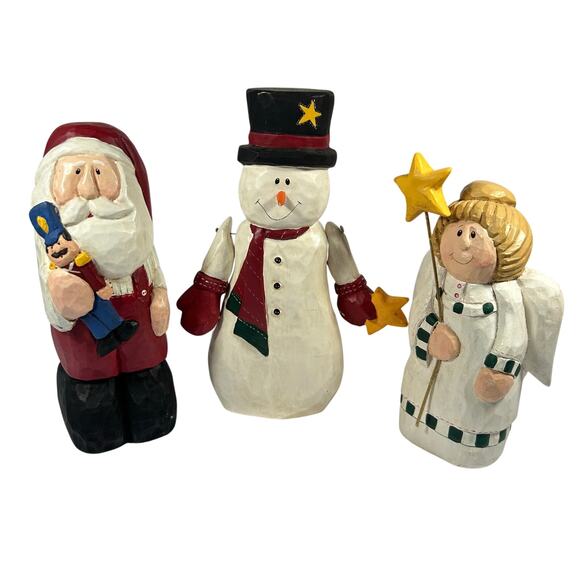 Midwest of Cannon Falls Eddie Walker Santa Angel snowman carved wood figures - Picture 1 of 11